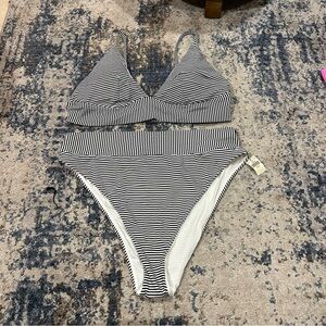 NWT Aerie White & Black Stripe Triangle & High Cut Cheeky 2-Piece Bikini XXL